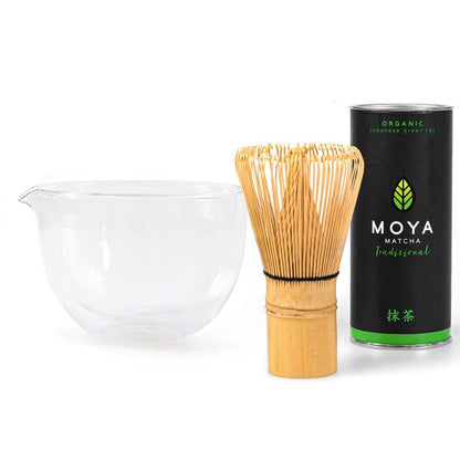 Moya Matcha Traditional Starter Set - Glass Bowl with Spout مجموعة تحضير الماتشا