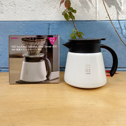 Hario V60 Insulated Stainless Steel Server 600ml - White ابريق حافظ للحرارة والبرودة
