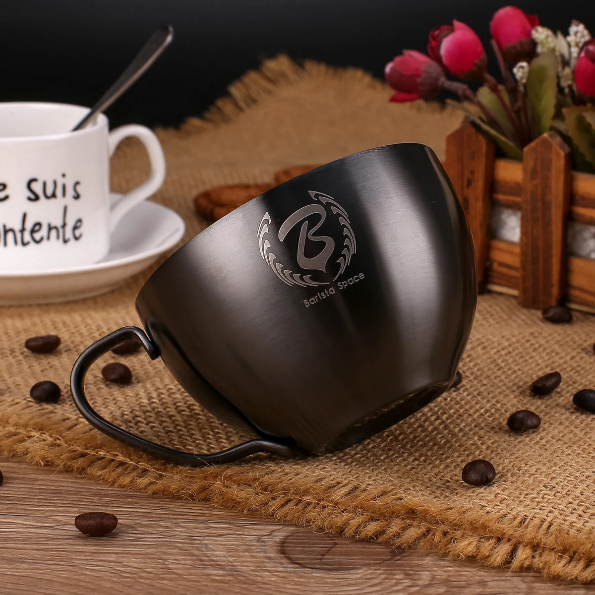 Barista Space Stainless Steel Cup 250ml Sandy Black كوب
